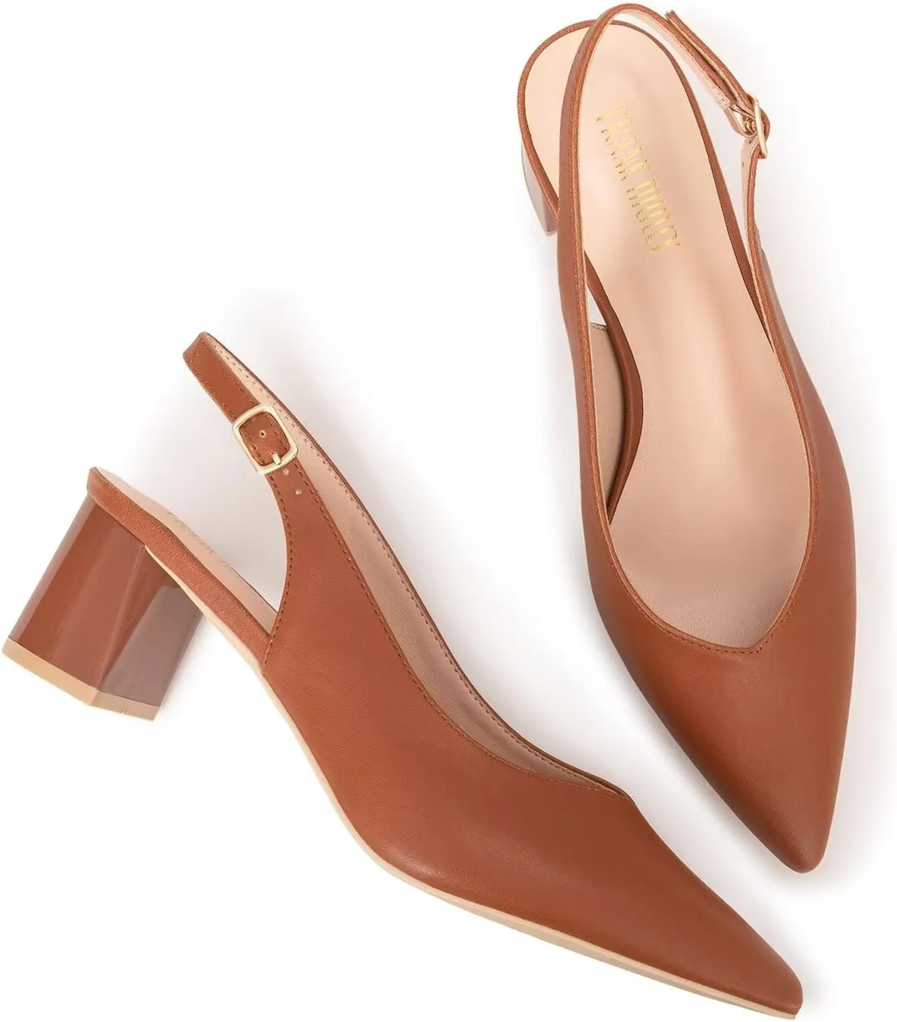 Frank Mully Women's Slingback Heels Pointed Toe Work Pumps Comfortable Chunky Pumps Closed Toe Stylish Dressy Shoes
