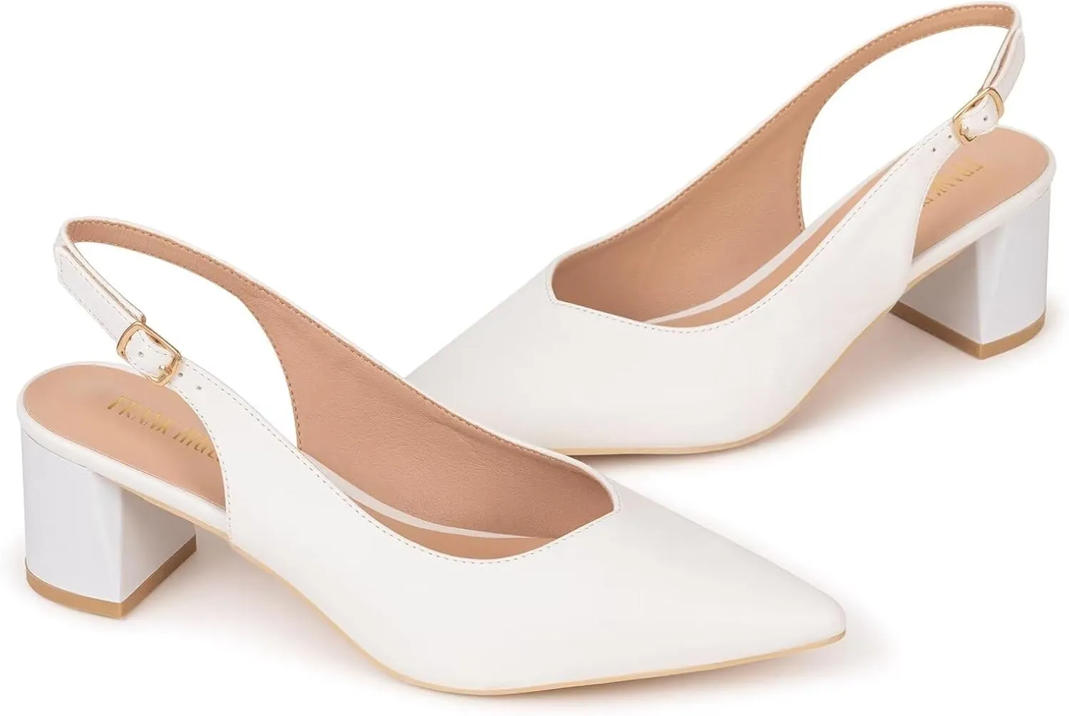 Frank Mully Women's Slingback Heels Pointed Toe Work Pumps Comfortable Chunky Pumps Closed Toe Stylish Dressy Shoes