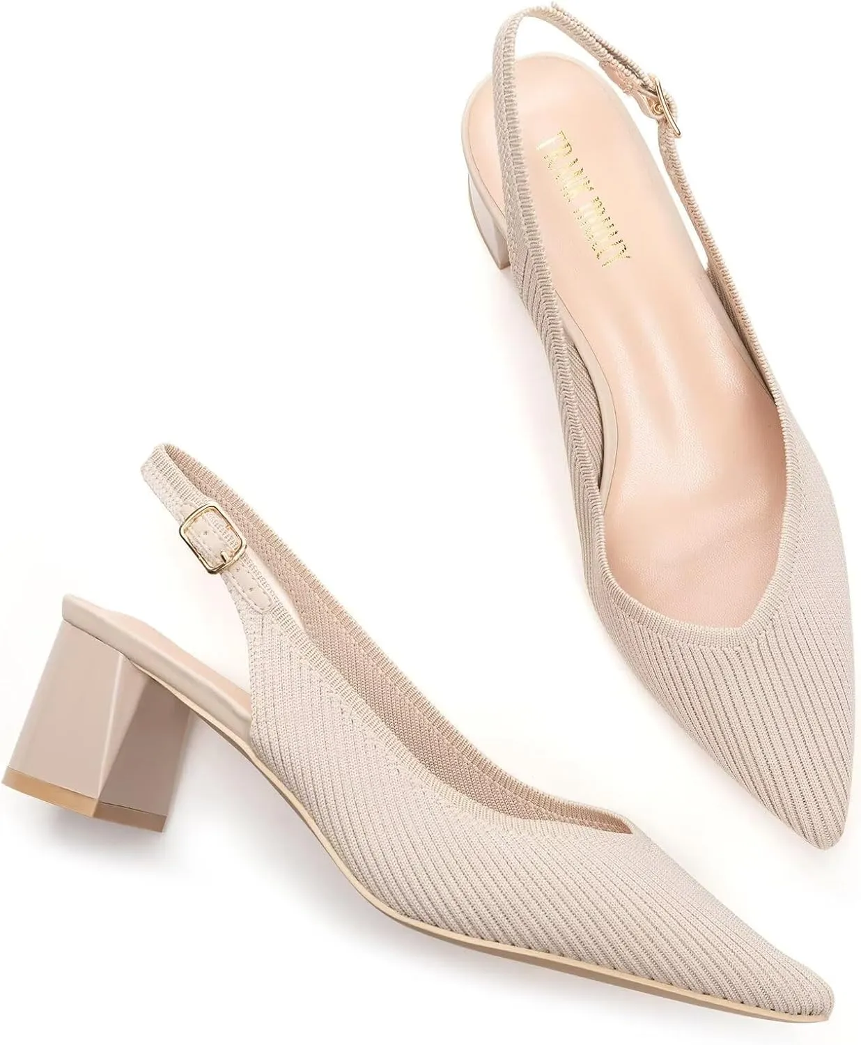 Frank Mully Women's Slingback Heels Pointed Toe Work Pumps Comfortable Chunky Pumps Closed Toe Stylish Dressy Shoes