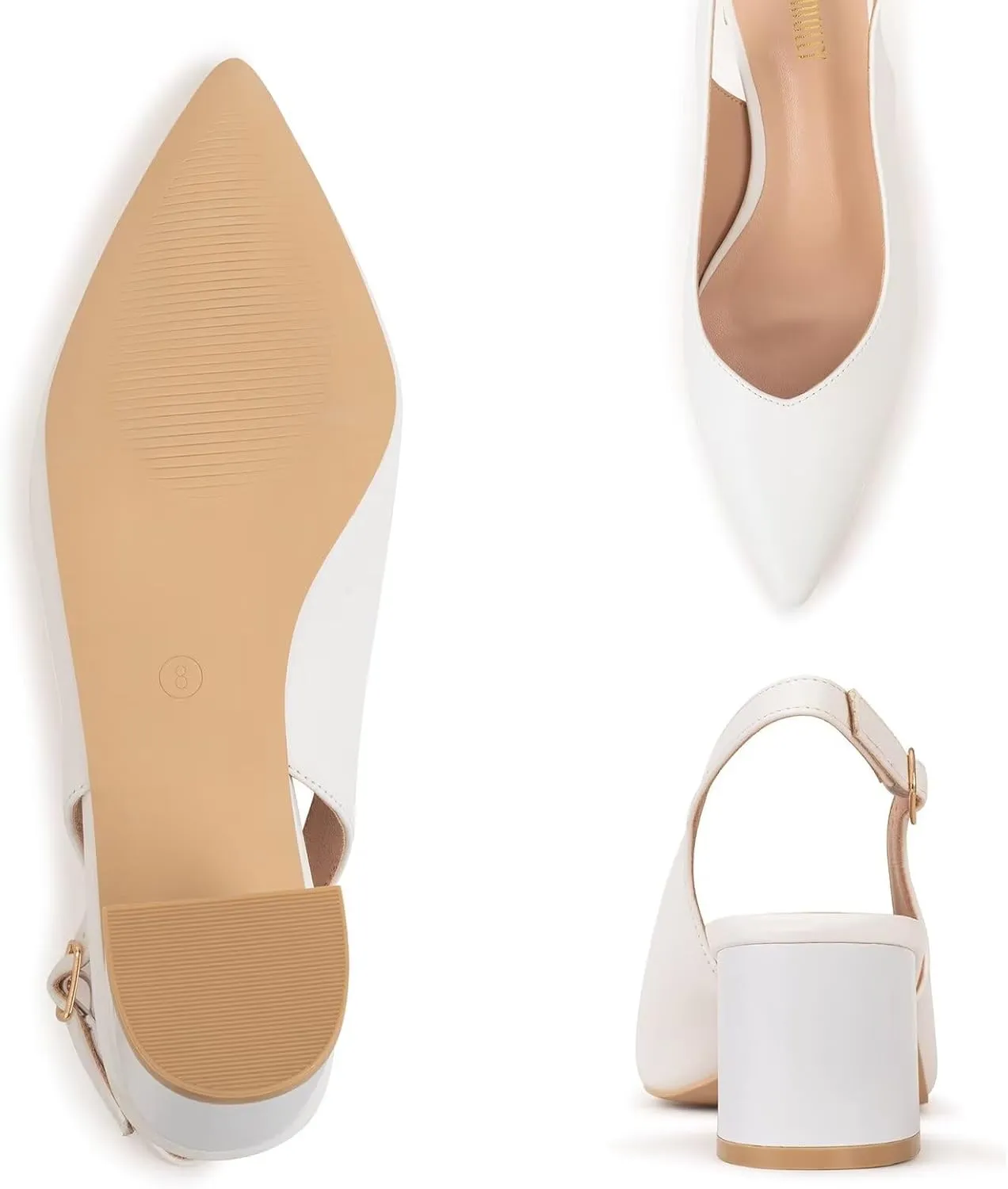Frank Mully Women's Slingback Heels Pointed Toe Work Pumps Comfortable Chunky Pumps Closed Toe Stylish Dressy Shoes