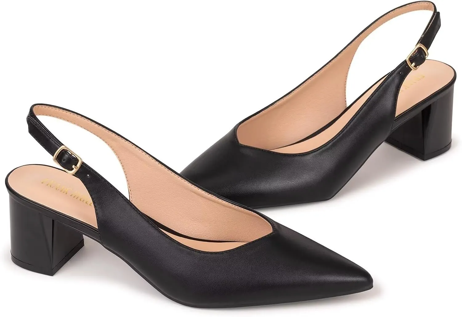 Frank Mully Women's Slingback Heels Pointed Toe Work Pumps Comfortable Chunky Pumps Closed Toe Stylish Dressy Shoes