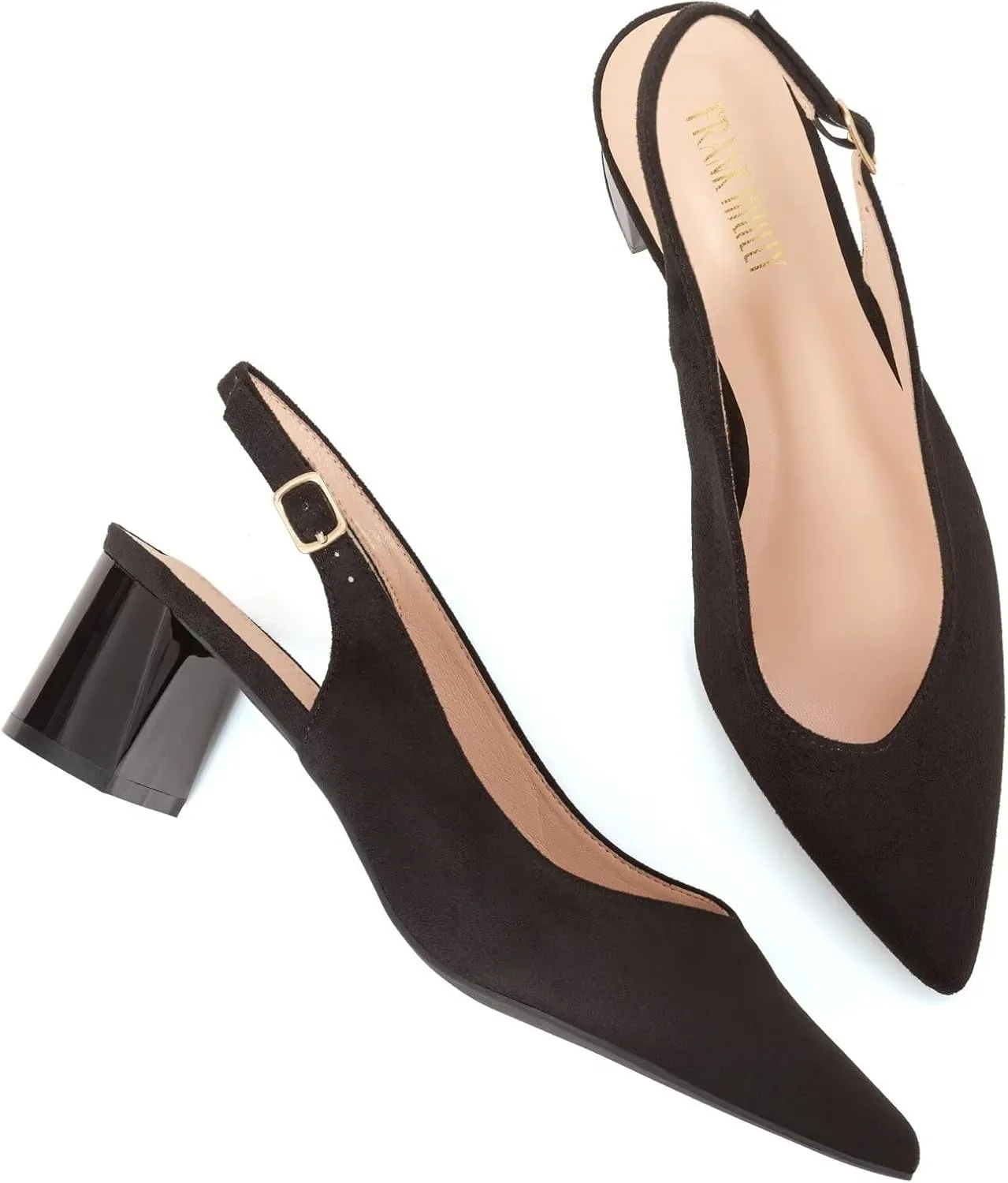 Frank Mully Women's Slingback Heels Pointed Toe Work Pumps Comfortable Chunky Pumps Closed Toe Stylish Dressy Shoes