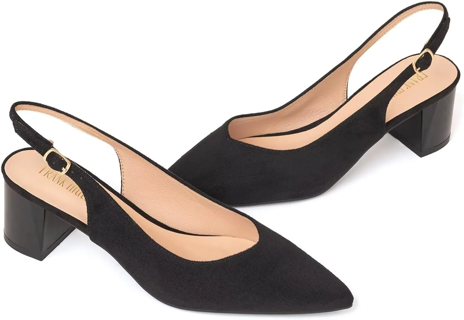 Frank Mully Women's Slingback Heels Pointed Toe Work Pumps Comfortable Chunky Pumps Closed Toe Stylish Dressy Shoes