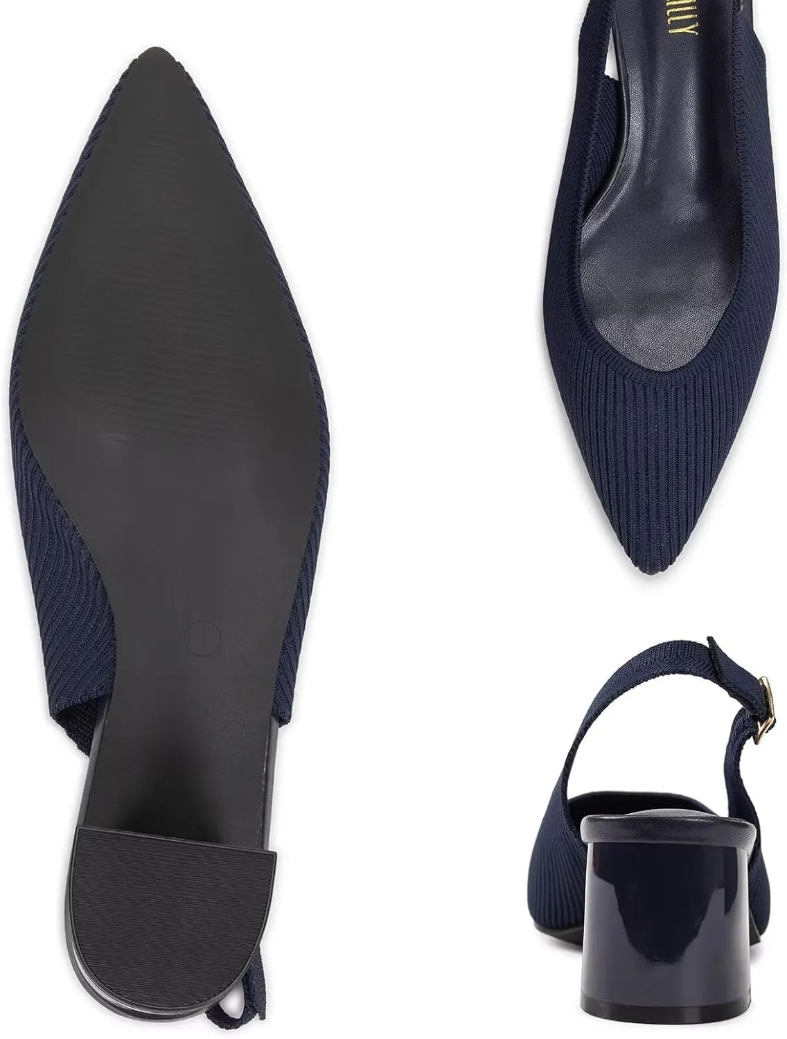 Frank Mully Women's Slingback Heels Pointed Toe Work Pumps Comfortable Chunky Pumps Closed Toe Stylish Dressy Shoes