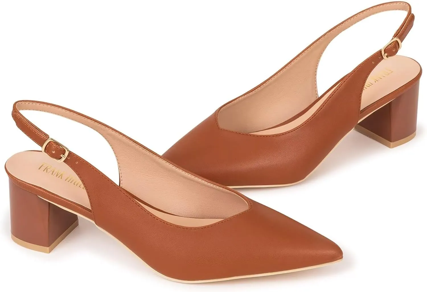 Frank Mully Women's Slingback Heels Pointed Toe Work Pumps Comfortable Chunky Pumps Closed Toe Stylish Dressy Shoes