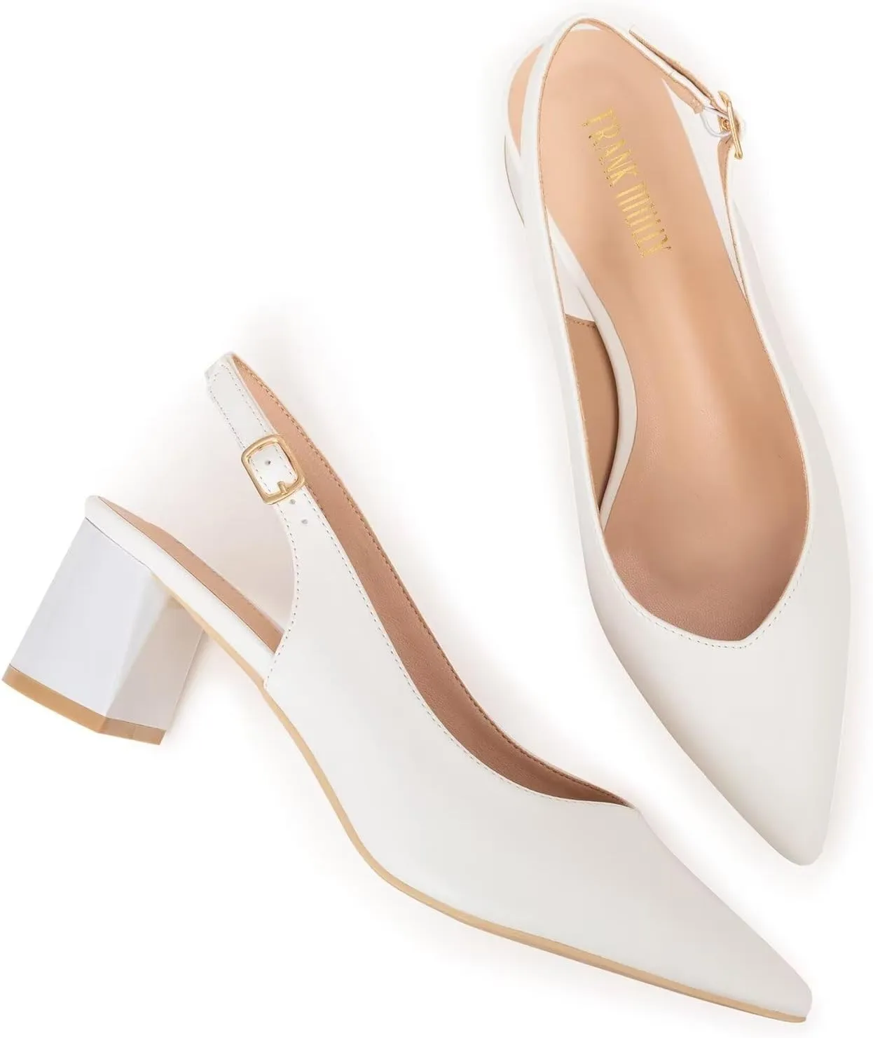 Frank Mully Women's Slingback Heels Pointed Toe Work Pumps Comfortable Chunky Pumps Closed Toe Stylish Dressy Shoes