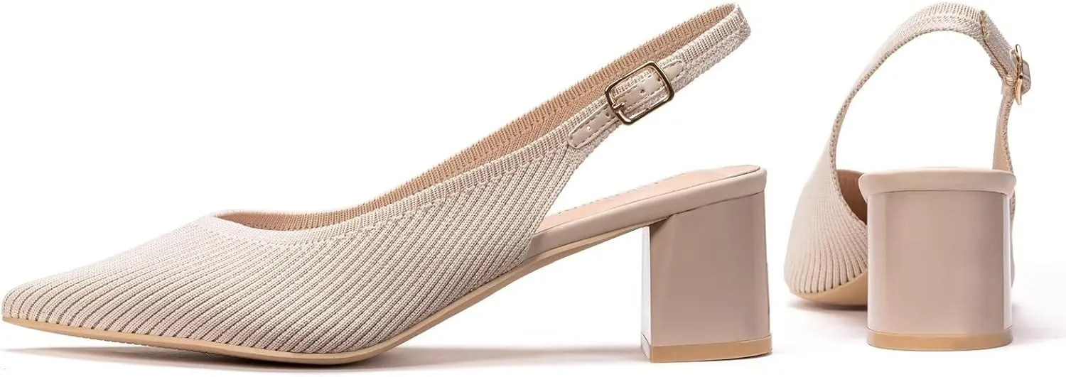 Frank Mully Women's Slingback Heels Pointed Toe Work Pumps Comfortable Chunky Pumps Closed Toe Stylish Dressy Shoes