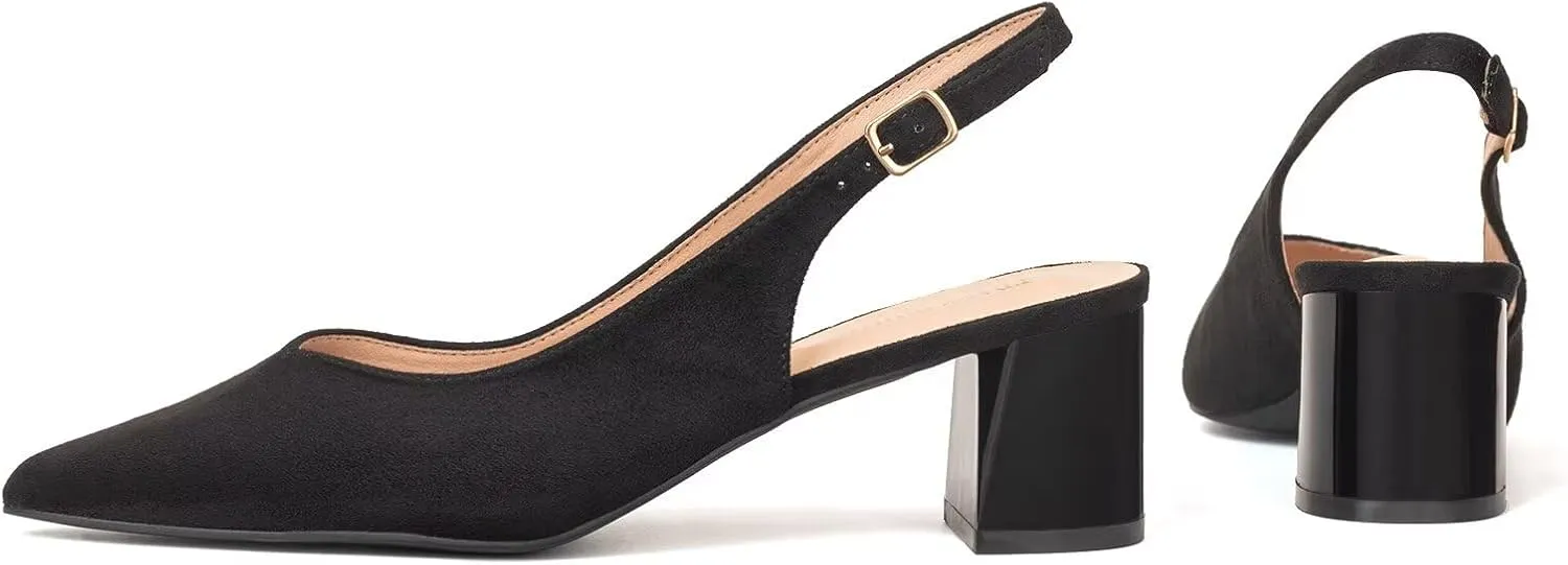 Frank Mully Women's Slingback Heels Pointed Toe Work Pumps Comfortable Chunky Pumps Closed Toe Stylish Dressy Shoes