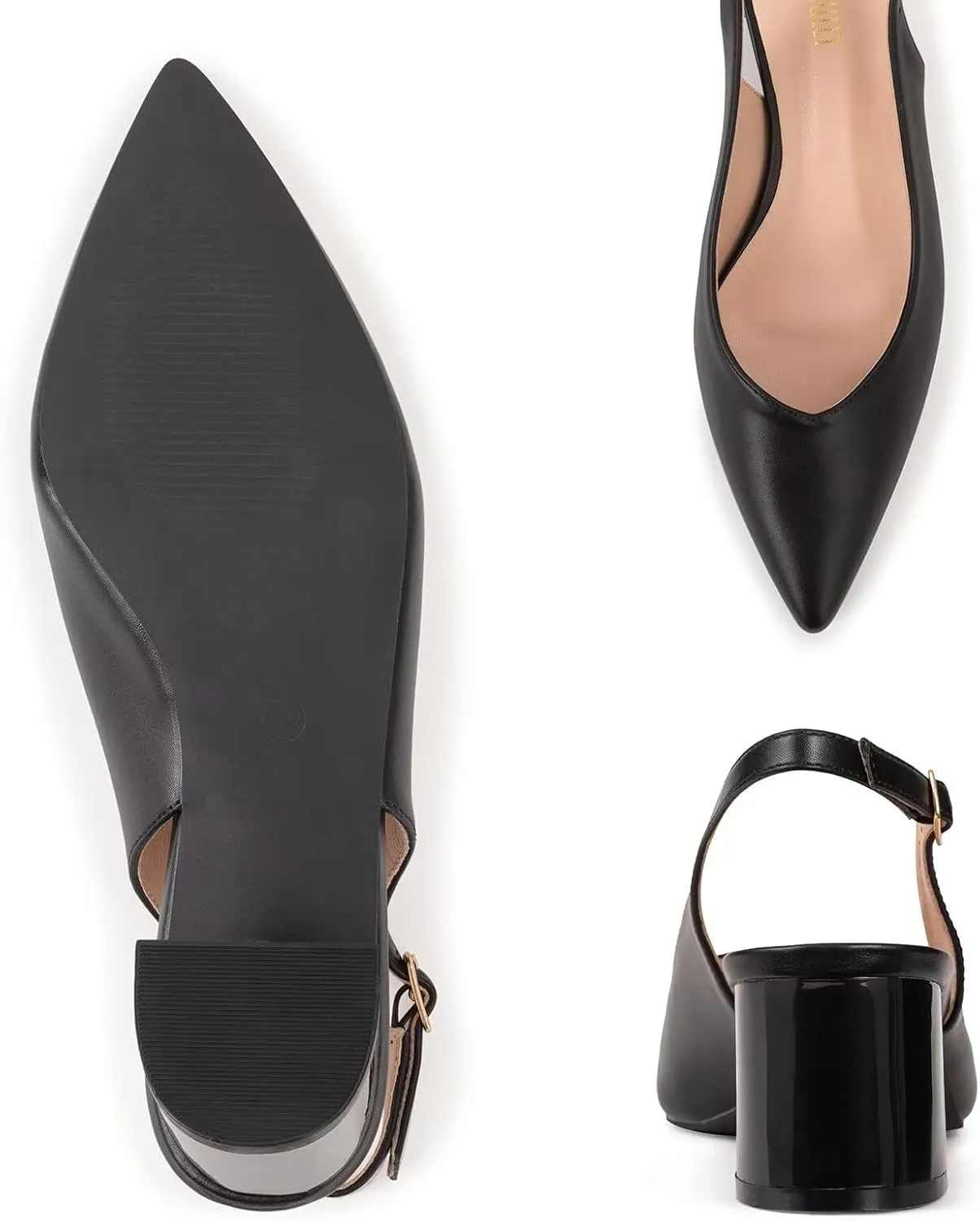 Frank Mully Women's Slingback Heels Pointed Toe Work Pumps Comfortable Chunky Pumps Closed Toe Stylish Dressy Shoes