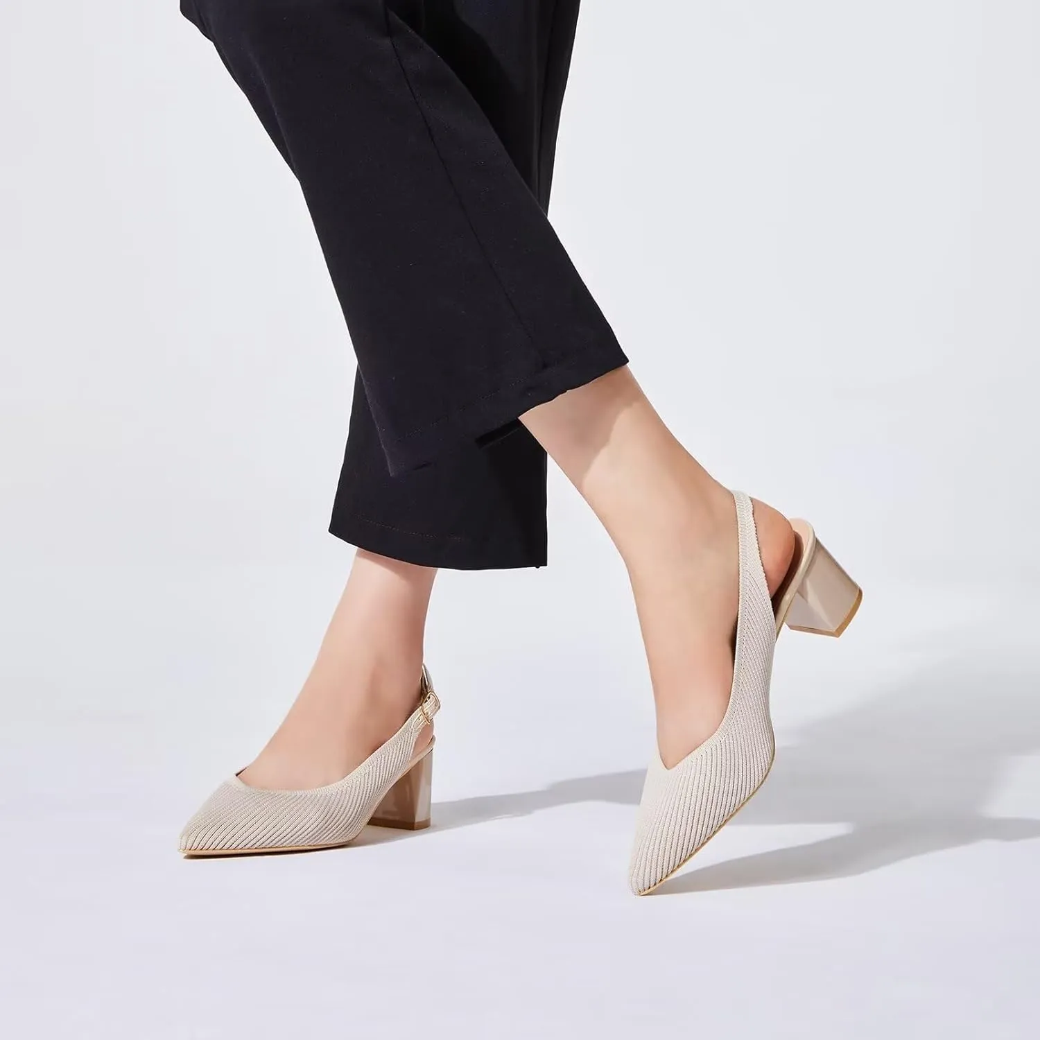 Frank Mully Women's Slingback Heels Pointed Toe Work Pumps Comfortable Chunky Pumps Closed Toe Stylish Dressy Shoes