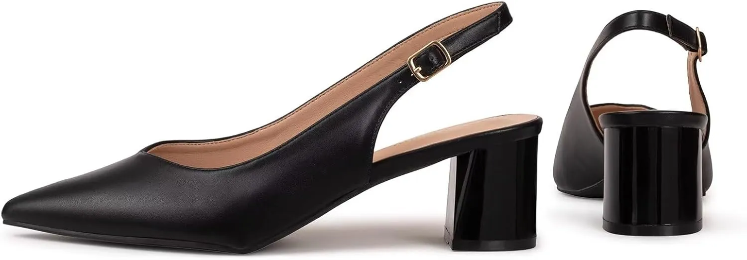 Frank Mully Women's Slingback Heels Pointed Toe Work Pumps Comfortable Chunky Pumps Closed Toe Stylish Dressy Shoes