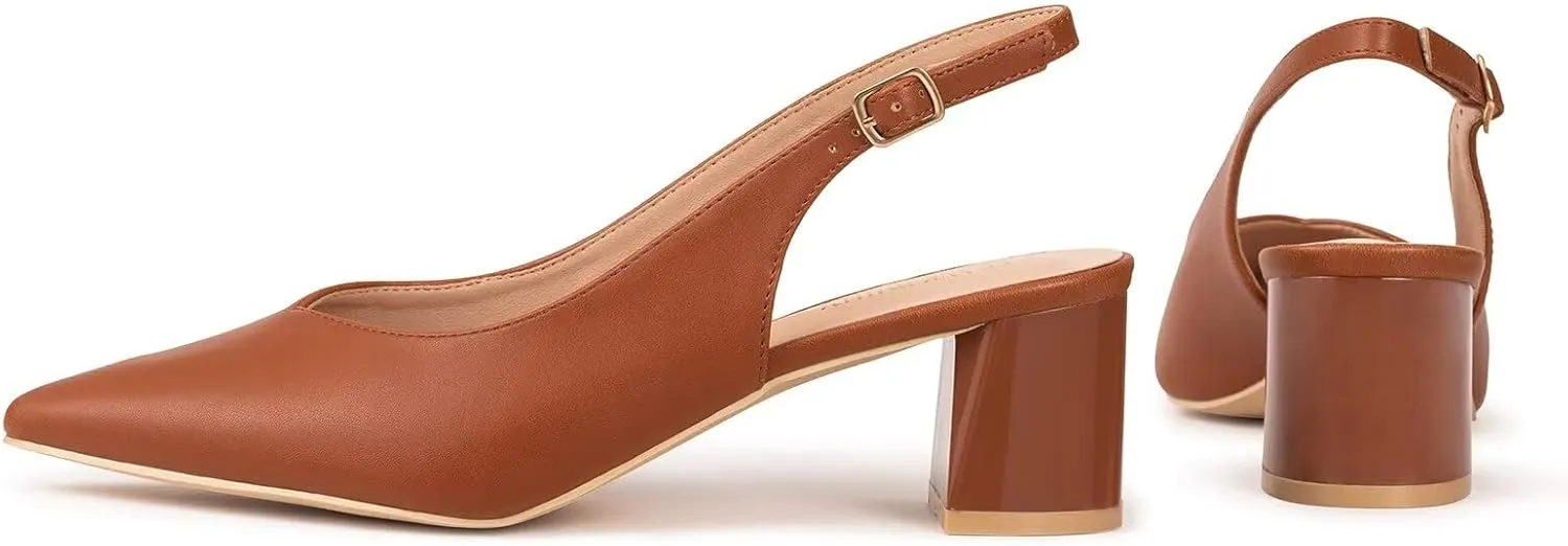 Frank Mully Women's Slingback Heels Pointed Toe Work Pumps Comfortable Chunky Pumps Closed Toe Stylish Dressy Shoes