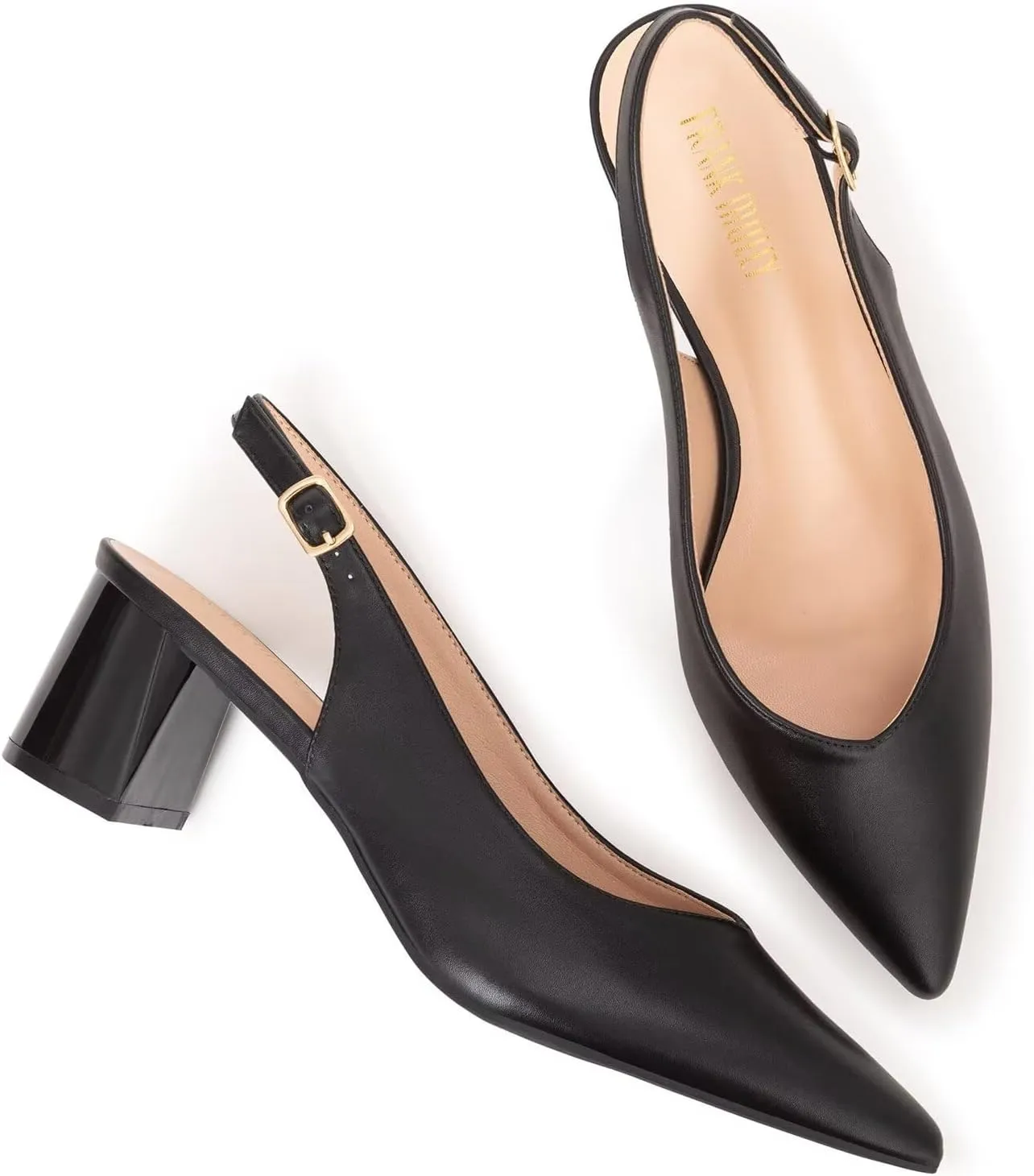 Frank Mully Women's Slingback Heels Pointed Toe Work Pumps Comfortable Chunky Pumps Closed Toe Stylish Dressy Shoes