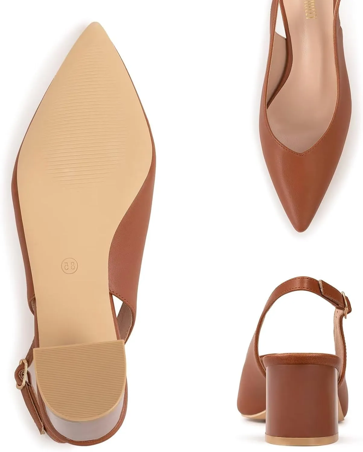 Frank Mully Women's Slingback Heels Pointed Toe Work Pumps Comfortable Chunky Pumps Closed Toe Stylish Dressy Shoes
