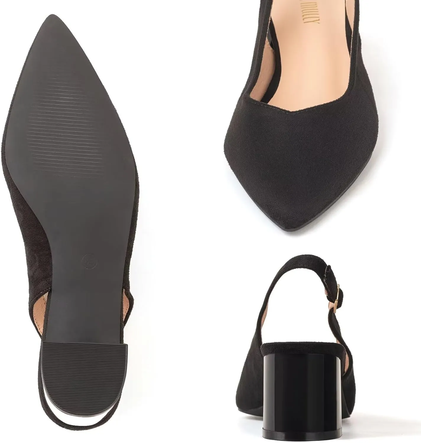 Frank Mully Women's Slingback Heels Pointed Toe Work Pumps Comfortable Chunky Pumps Closed Toe Stylish Dressy Shoes