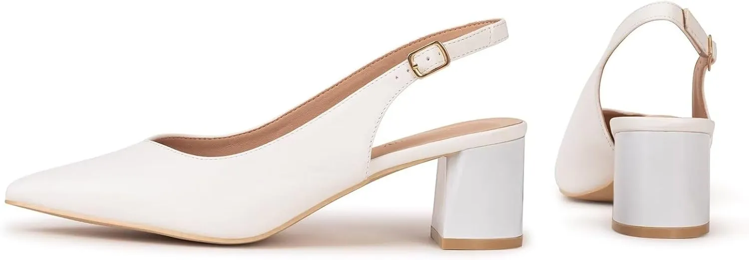 Frank Mully Women's Slingback Heels Pointed Toe Work Pumps Comfortable Chunky Pumps Closed Toe Stylish Dressy Shoes