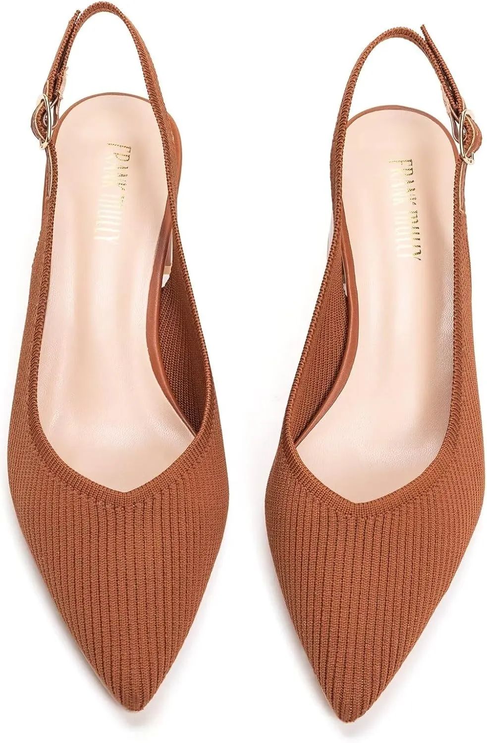 Frank Mully Women's Slingback Heels Pointed Toe Work Pumps Comfortable Chunky Pumps Knitted Closed Toe Stylish Dressy Shoes