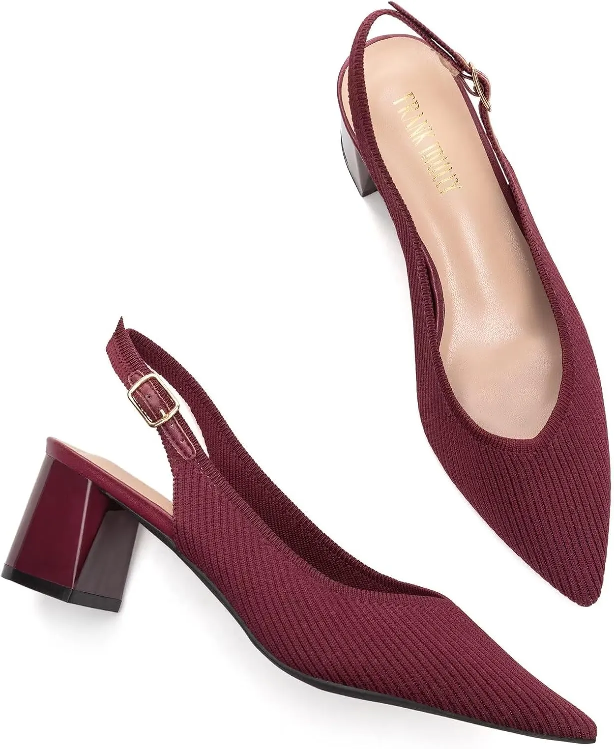 Frank Mully Women's Slingback Heels Pointed Toe Work Pumps Comfortable Chunky Pumps Knitted Closed Toe Stylish Dressy Shoes