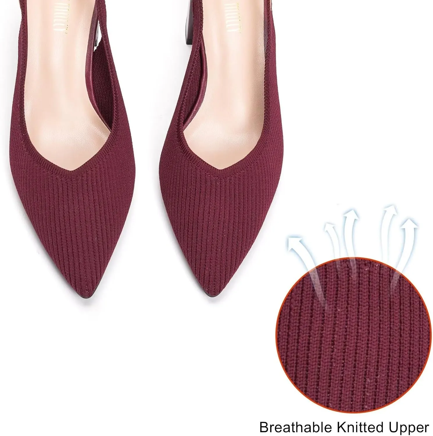 Frank Mully Women's Slingback Heels Pointed Toe Work Pumps Comfortable Chunky Pumps Knitted Closed Toe Stylish Dressy Shoes