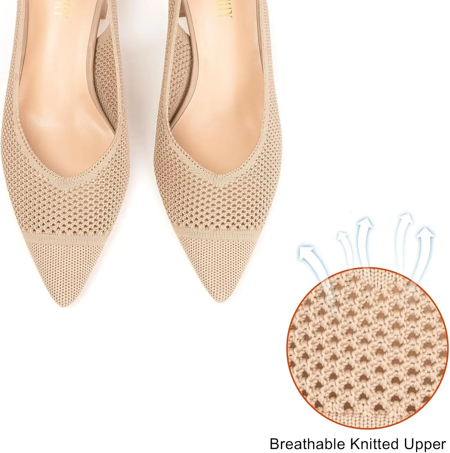 Frank Mully Women's Slingback Heels Pointed Toe Work Pumps Comfortable Chunky Pumps Knitted Closed Toe Stylish Dressy Shoes