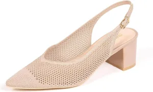 Frank Mully Women's Slingback Heels Pointed Toe Work Pumps Comfortable Chunky Pumps Knitted Closed Toe Stylish Dressy Shoes