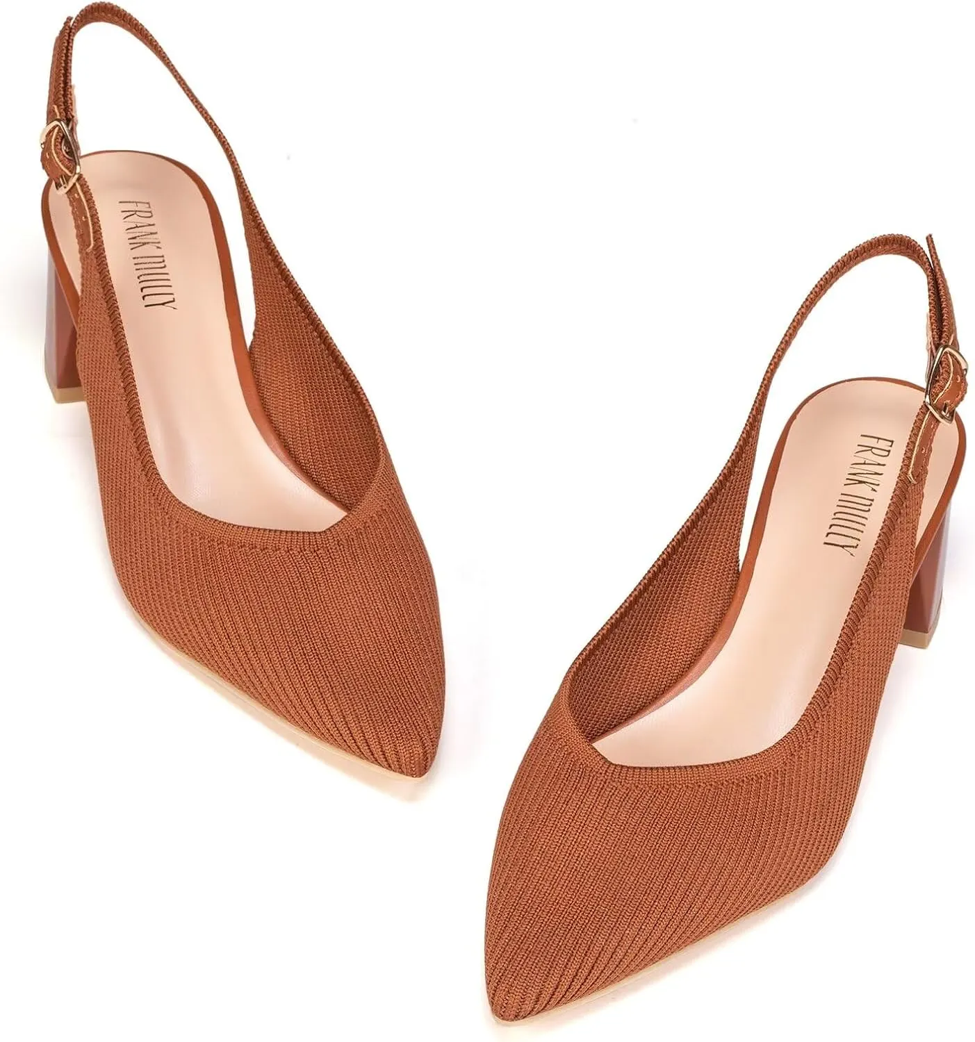 Frank Mully Women's Slingback Heels Pointed Toe Work Pumps Comfortable Chunky Pumps Knitted Closed Toe Stylish Dressy Shoes