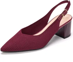 Frank Mully Women's Slingback Heels Pointed Toe Work Pumps Comfortable Chunky Pumps Knitted Closed Toe Stylish Dressy Shoes