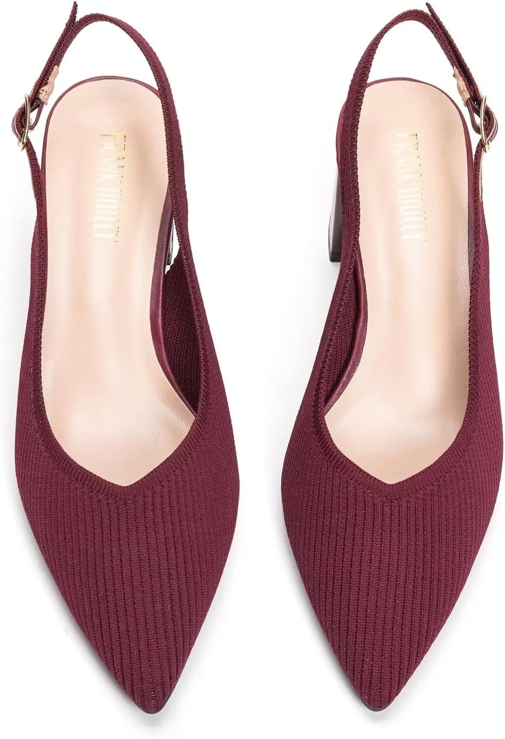 Frank Mully Women's Slingback Heels Pointed Toe Work Pumps Comfortable Chunky Pumps Knitted Closed Toe Stylish Dressy Shoes