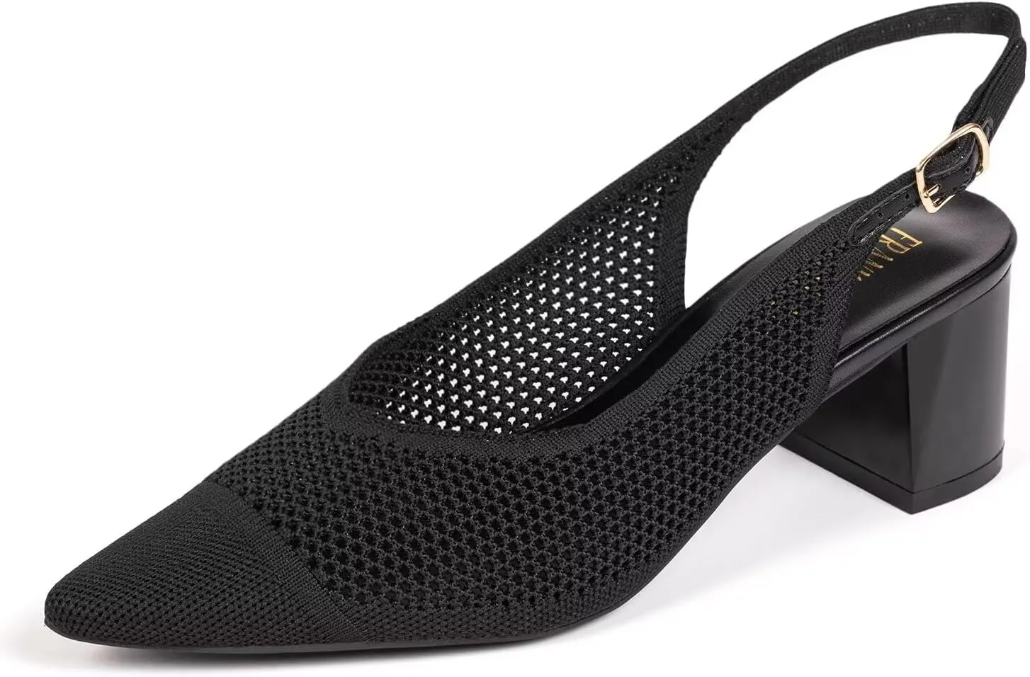 Frank Mully Women's Slingback Heels Pointed Toe Work Pumps Comfortable Chunky Pumps Knitted Closed Toe Stylish Dressy Shoes