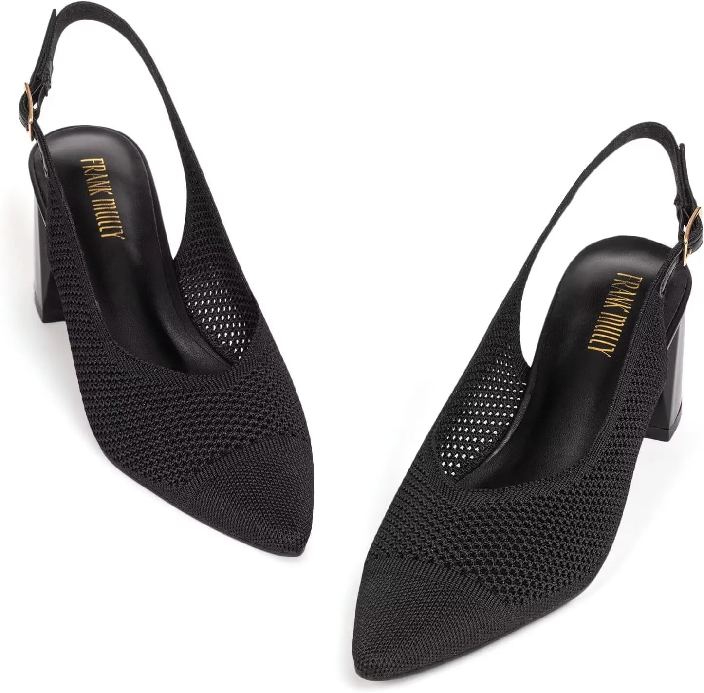 Frank Mully Women's Slingback Heels Pointed Toe Work Pumps Comfortable Chunky Pumps Knitted Closed Toe Stylish Dressy Shoes