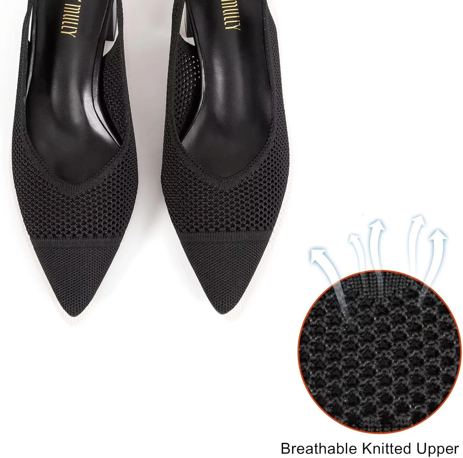Frank Mully Women's Slingback Heels Pointed Toe Work Pumps Comfortable Chunky Pumps Knitted Closed Toe Stylish Dressy Shoes