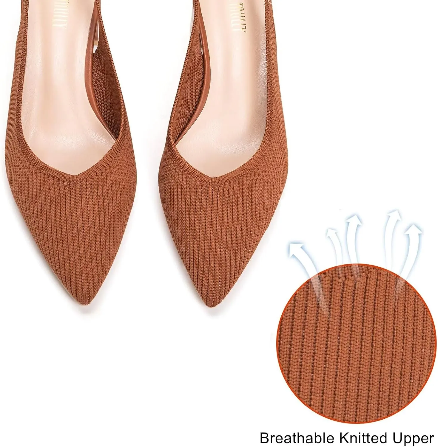 Frank Mully Women's Slingback Heels Pointed Toe Work Pumps Comfortable Chunky Pumps Knitted Closed Toe Stylish Dressy Shoes