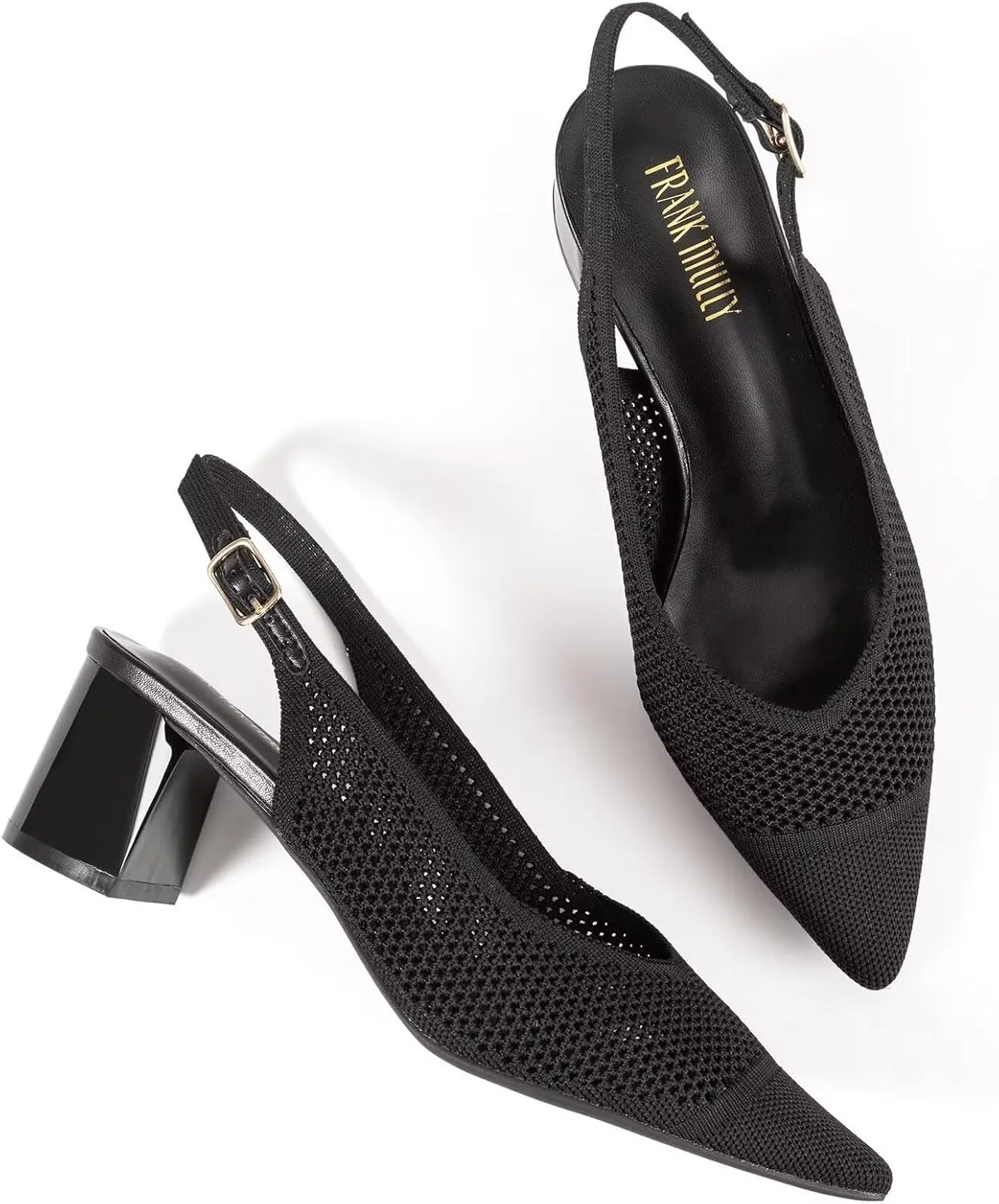 Frank Mully Women's Slingback Heels Pointed Toe Work Pumps Comfortable Chunky Pumps Knitted Closed Toe Stylish Dressy Shoes