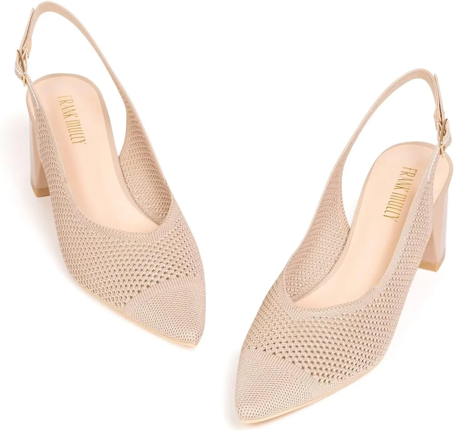 Frank Mully Women's Slingback Heels Pointed Toe Work Pumps Comfortable Chunky Pumps Knitted Closed Toe Stylish Dressy Shoes