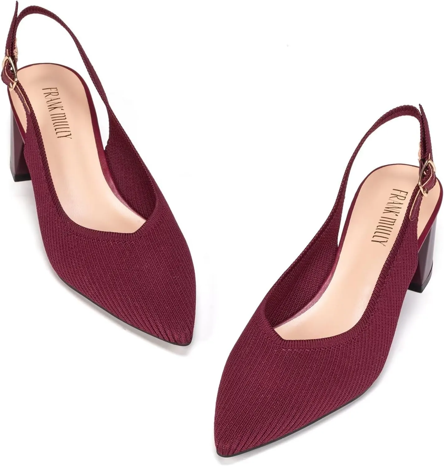 Frank Mully Women's Slingback Heels Pointed Toe Work Pumps Comfortable Chunky Pumps Knitted Closed Toe Stylish Dressy Shoes
