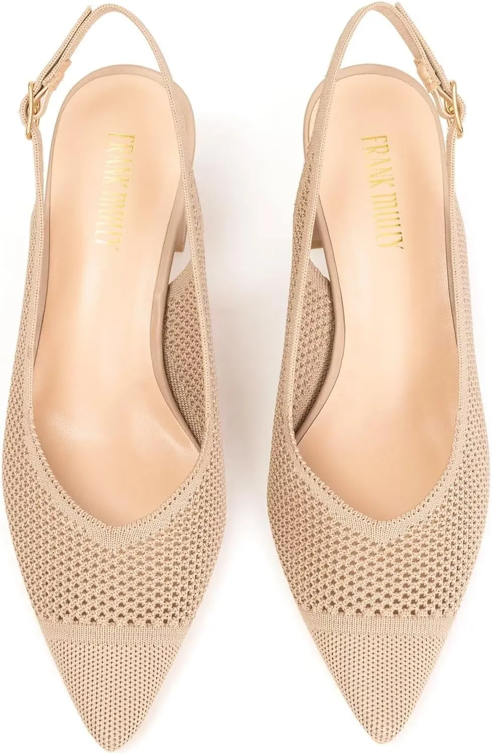 Frank Mully Women's Slingback Heels Pointed Toe Work Pumps Comfortable Chunky Pumps Knitted Closed Toe Stylish Dressy Shoes