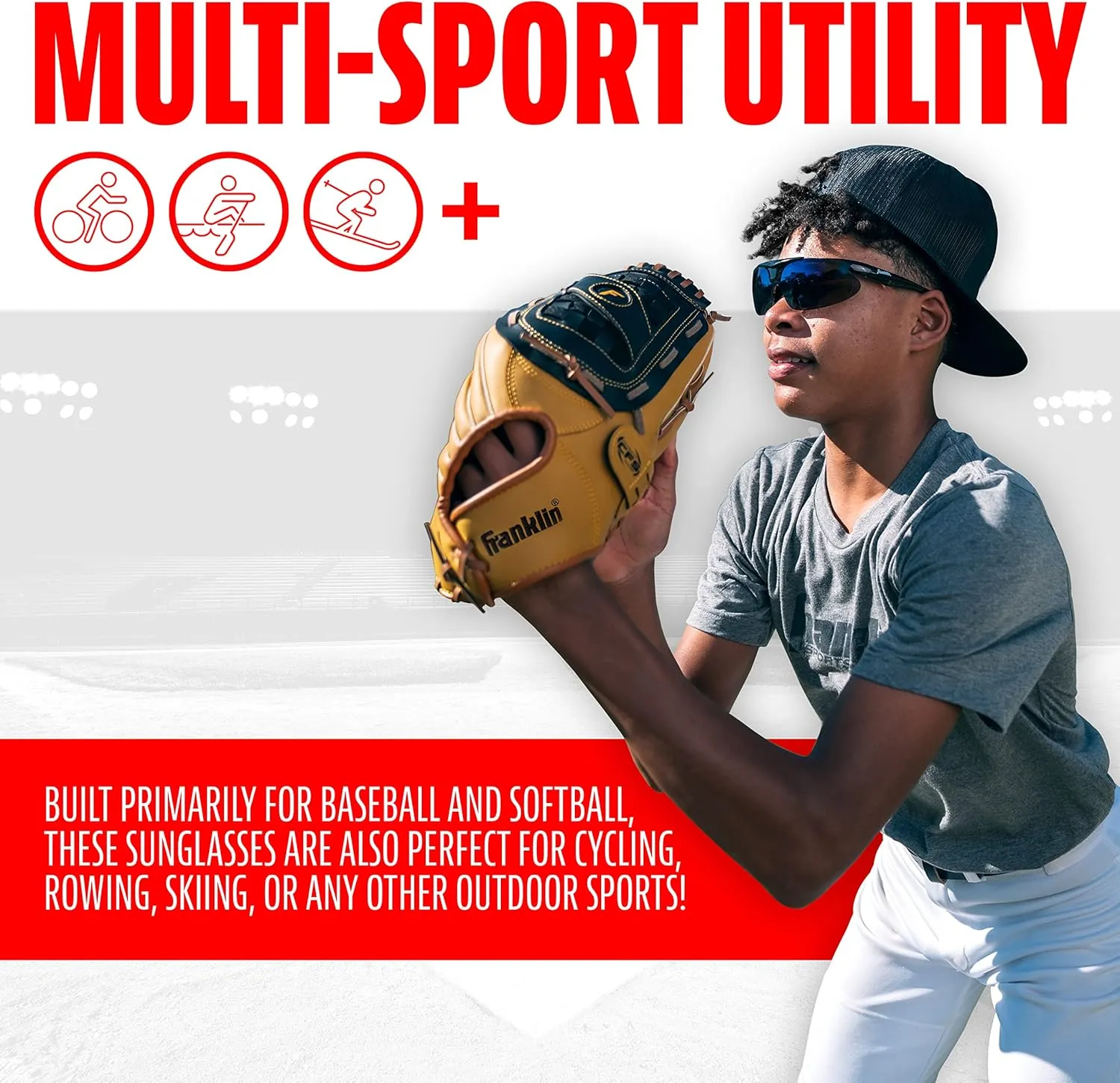 Franklin Sports Baseball   Softball Sunglasses - Men's   Women's Sports Sunglasses - Flip Up Shades   Non Flip Glasses