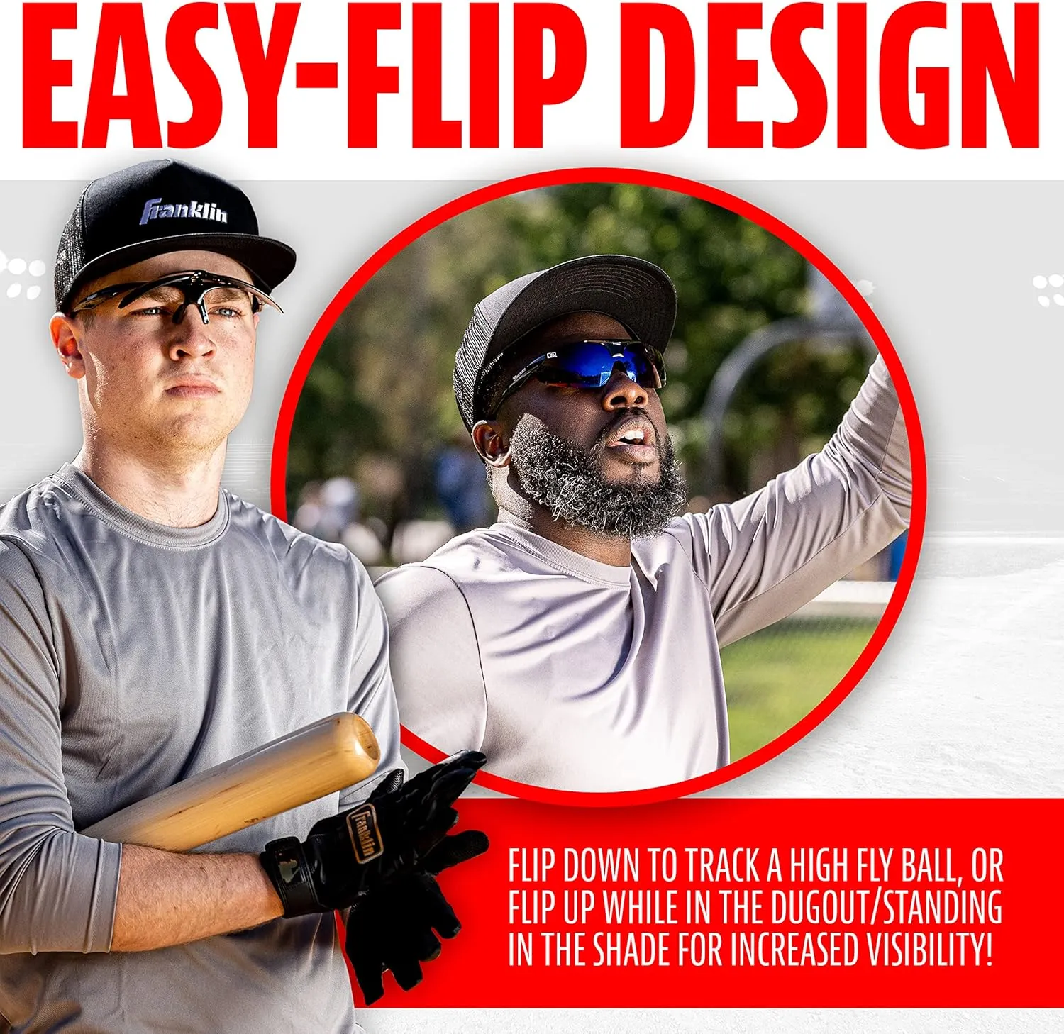 Franklin Sports Baseball   Softball Sunglasses - Men's   Women's Sports Sunglasses - Flip Up Shades   Non Flip Glasses