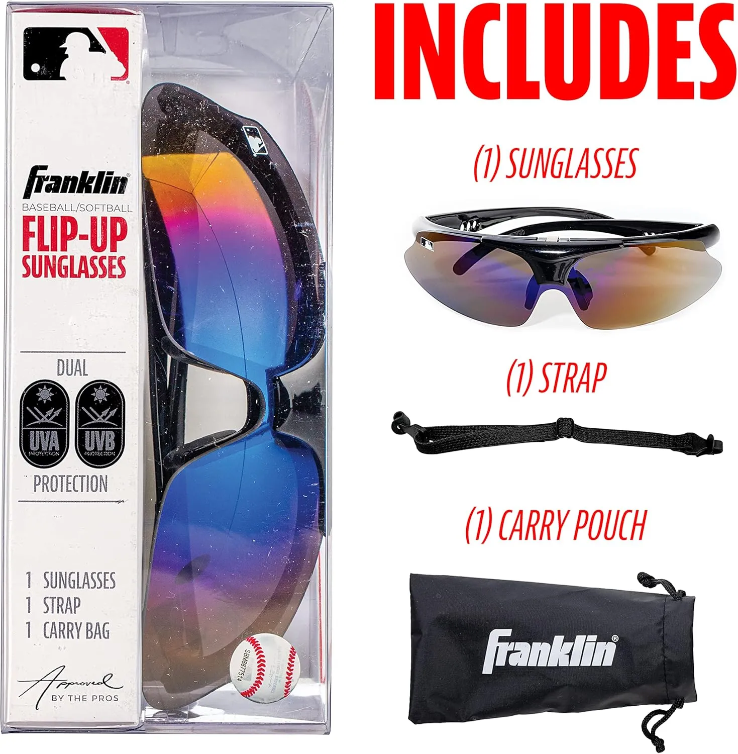 Franklin Sports Baseball   Softball Sunglasses - Men's   Women's Sports Sunglasses - Flip Up Shades   Non Flip Glasses