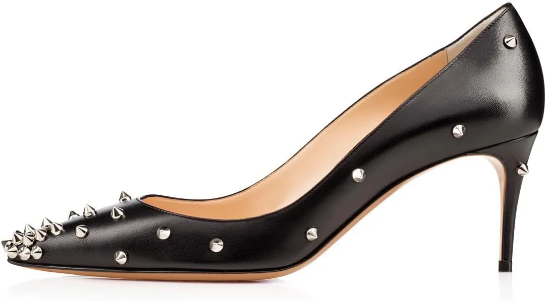FSJ Women Classic Kitten Heels Pointy Closed Toe Pumps Slip On Office Ladies Party Date Business Dress Shoe Size 4-15 US
