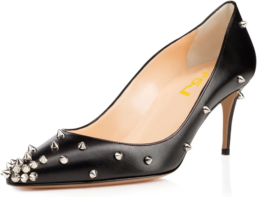 FSJ Women Classic Kitten Heels Pointy Closed Toe Pumps Slip On Office Ladies Party Date Business Dress Shoe Size 4-15 US