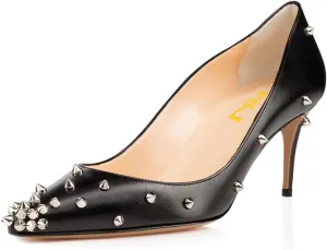 FSJ Women Classic Kitten Heels Pointy Closed Toe Pumps Slip On Office Ladies Party Date Business Dress Shoe Size 4-15 US