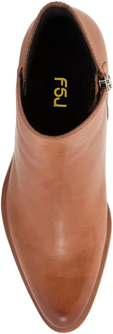 FSJ Women Low Chunky Stacked Heel Ankle Boots Closed Toe Split Shaft Booties with Side Zipper Stylish Casual Shoes Size 4-16 US