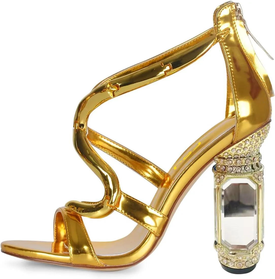 FSJ Women Open Toe Stylish Sandal Ankle Strap Chunky Block High Thick Heels Wedding Party Ballroom Prom Shoes US Size 4-15 US