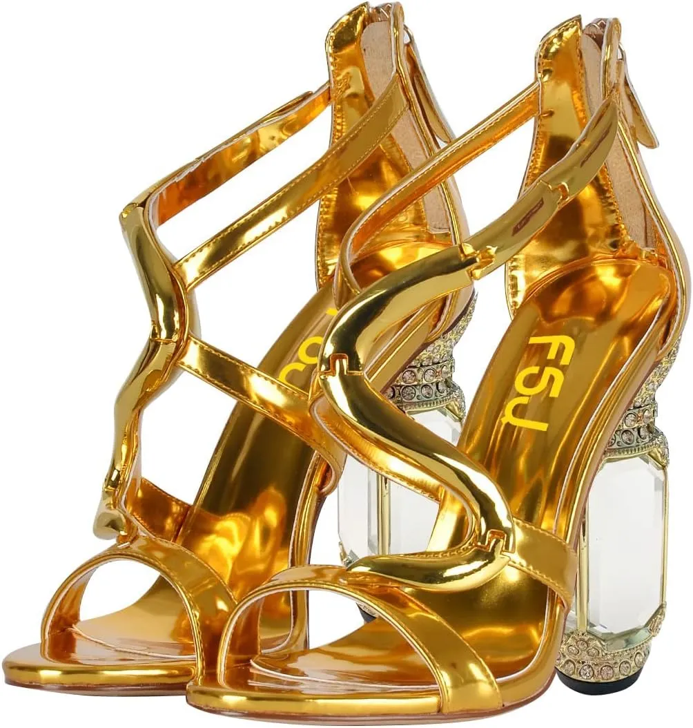 FSJ Women Open Toe Stylish Sandal Ankle Strap Chunky Block High Thick Heels Wedding Party Ballroom Prom Shoes US Size 4-15 US
