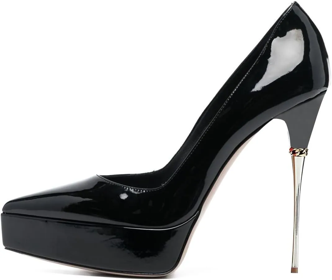 FSJ Women Sexy Platform Pumps Pointed Toe Metal Stiletto Slip On High Heel Stylish Party Wedding Dress Shoes Size 4-16 US