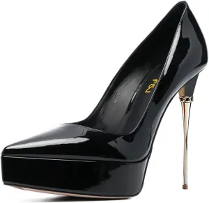 FSJ Women Sexy Platform Pumps Pointed Toe Metal Stiletto Slip On High Heel Stylish Party Wedding Dress Shoes Size 4-16 US