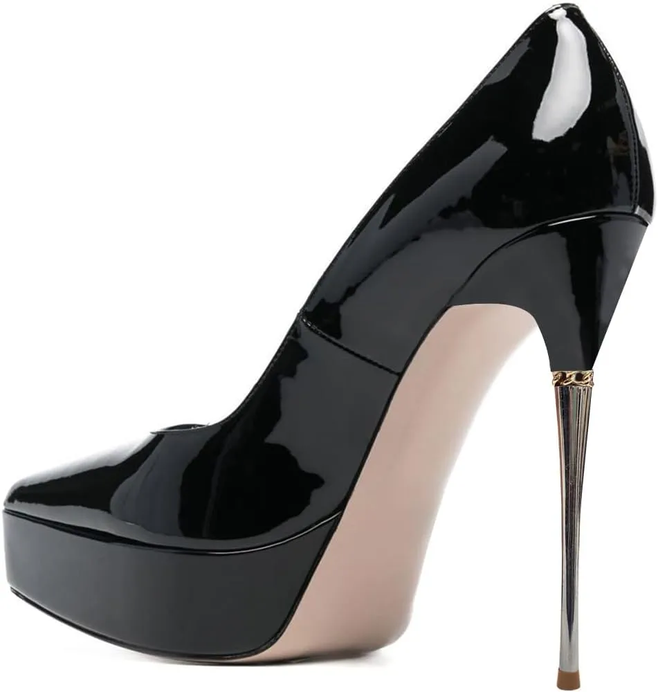 FSJ Women Sexy Platform Pumps Pointed Toe Metal Stiletto Slip On High Heel Stylish Party Wedding Dress Shoes Size 4-16 US