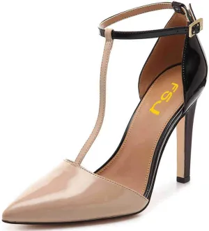FSJ Women Sexy T-Straps High Heel Closed Pointed Toe Pumps Stylish Ankle Straps Office Dress Party Shoes with Buckle Size 4-15 US