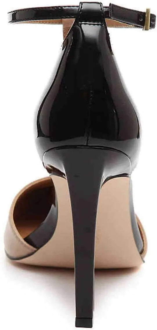 FSJ Women Sexy T-Straps High Heel Closed Pointed Toe Pumps Stylish Ankle Straps Office Dress Party Shoes with Buckle Size 4-15 US